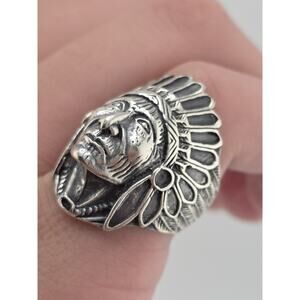 indian chief Head 925 Sterling Silver New Ring Size 8